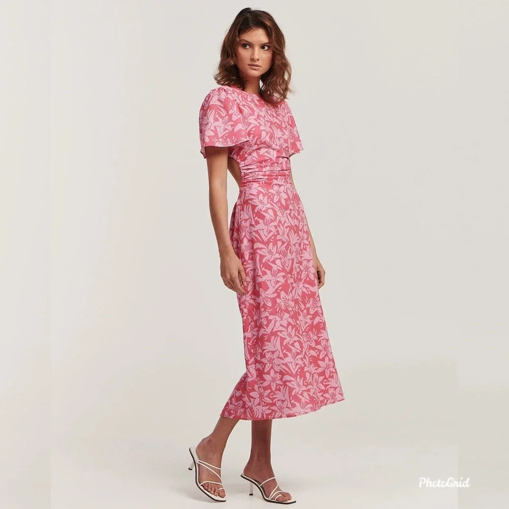 ❌SOLD Charlie Holiday "Harlow" Linen Floral Dress w/ Flutter Sleeves & Open Back - Picture 6 of 11